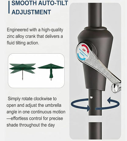 PatioKingdom Auto-Tilt 9FT Patio Umbrella Outdoor with 8 Sturdy Fiberglass Ribs,Market Table Umbrella for Pool,Backyard,Deck and Garden