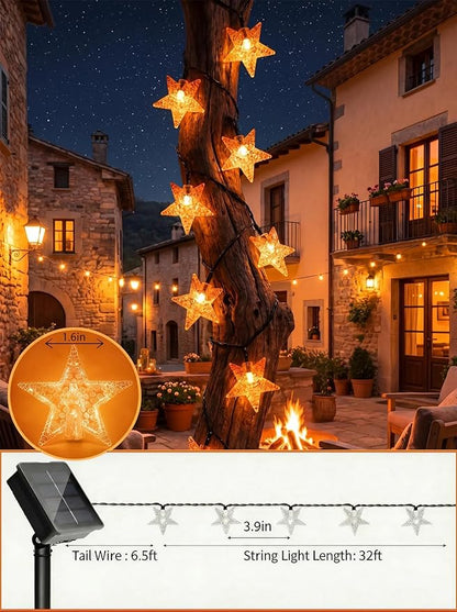 Solar Twinkle Star String Lights Outdoor Indoor Waterproof 39FT 100 LED Solar Powered Fairy Lights with 8 Lighting Modes Thanksgiving Decor for Camping Tree Party Yard Wedding Garden Orange
