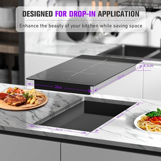 12 Inch 2 Burner Electric Cooktop, 2000W Double Ceramic Glass Stove Top with Touch Control or Slider Control & Infrared Heating, 9 Power Levels, Timer, Child Lock