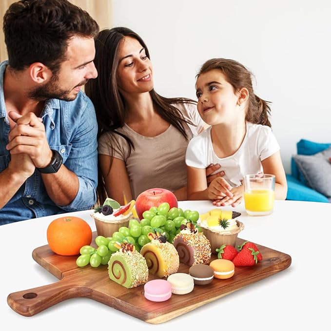 Large Acacia Wood Cutting Board with Handle Wooden Charcuterie Board Kitchen Chopping Block for Meat Cheese Vegetable Bread Fruit Serving Boards Wood Butcher Block Carving Board, 17" X 13"