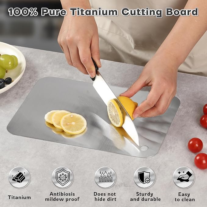 Katori Titanium Cutting Boards for Kitchen-100% Pure Titanium Cutting Board set Double Sided Non Toxic Titanware Chopping Board,Dishwasher Safe Metal Cutting Boards FathersDay Gifts(3PC-S+L+XL)