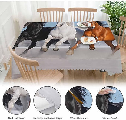 Tablecloth Horse 52 X 70 Inch, Galloping Horses Snow Winter Forest Oblong Table Cloths Anti-Shrink Decorative Table Cover for Kitchen Dinning Tabletop Outdoor Picnic BBQ