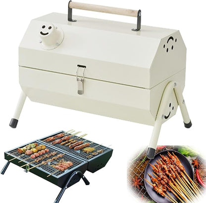 Portable Charcoal Grill,Compact Tabletop Charcoal,Folding Portable BBQ Charcoal Grill,Small BBQ with Charcoal Tray for Outdoor Camping, Picnic(White)