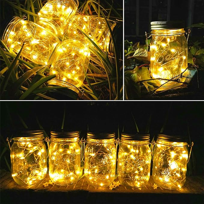 SunKite Solar Mason Jar Lights, 8 Pack 15 LED Waterproof Fairy Firefly Jar Lids String Lights with Hangers(NO Jars), Patio Yard Garden Wedding Easter Decoration - Warm White
