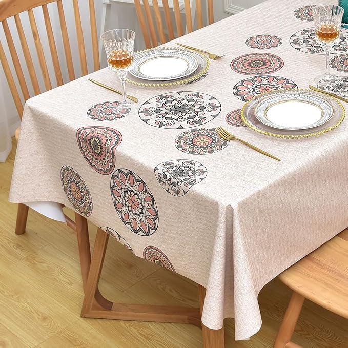 Wipeable Waterproof Tablecloth Vinyl Tablecloths for Rectangle Tables Heavy Duty PVC Tablecloth for Kitchen Dining Table(Flowers-2, 54'' x 84'')