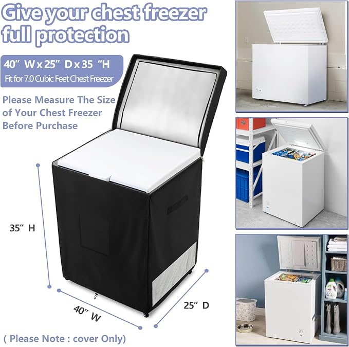 Deep Freezer Covers for Outside,Heavy Duty 600D Durable Chest Freezer Cover Waterproof,Outdoor Freezer Covers for Outside 9.0 Cubic Feet Chest Freezer,Top with Zipper to Open(40"W x 25"D x 33"H,Black)