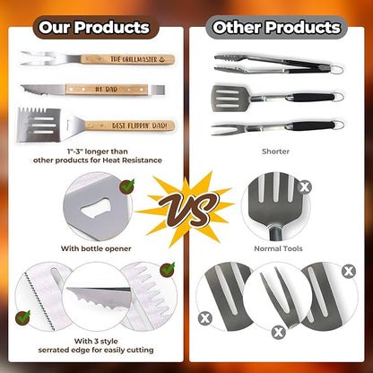 Huray Rayho Father's Day BBQ Grilling Tools Set Gifts for Dad Engraved Grill Kit Grill Master Barbecue Thanksgiving Housewarming Dad's Birthday Present Set of 3