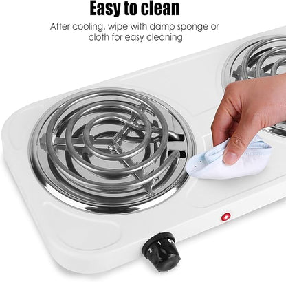 Electric Charcoal Burner Stove, 500W Single Coil Hot Plate Starter with Grill Tongs, 5-Level Temp, Smart Heat Control & Stainless Steel Fast Heating for Cooking top Countertop (3890White-Double01)