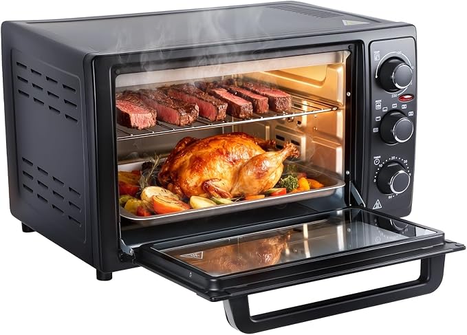 cdar Convection Toaster Oven 32L, 1500W Countertop Air Fryer & Rotisserie Combo, 6-in-1 Multifunctional Oven with 60-Min Timer, Bake, Roast, Toast, Dehydrate – Includes Baking Pan & Rotisserie Kit