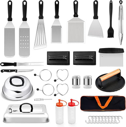 36Pcs Griddle Accessories, Leonyo Grilling Accessories for Outdoor, Smash Burger Press Grill Tools Kit with Enlarge Griddle Spatula, Melting Dome for Flat Top Grill, BBQ Gifts for Men