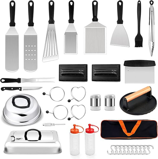 36Pcs Griddle Accessories, Leonyo Grilling Accessories for Outdoor, Smash Burger Press Grill Tools Kit with Enlarge Griddle Spatula, Melting Dome for Flat Top Grill, BBQ Gifts for Men