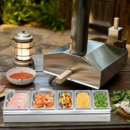 Onlyfire Pizza Topping Station, Stainless Steel Condiment Seasoning Containers with Lid and 5 Compartment Trays for Prepping Ingredients and Toppings, Pizza Oven Accessories Outdoor