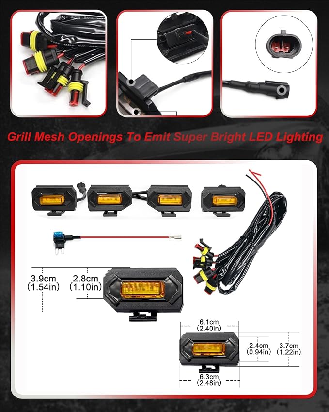 4Pcs Amber LED Grill Lights Kit for 2020-2022 Toyota Tacoma | for TRD Off-Road & Sport OEM Grille,Amber Shell, w/ Wiring Harness,Not for 2020-2021 OEM SR/SR5/Limited/TRD Pro Grilles