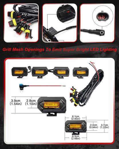 4Pcs Amber LED Grill Lights Kit for 2020-2022 Toyota Tacoma | for TRD Off-Road & Sport OEM Grille,Amber Shell, w/ Wiring Harness,Not for 2020-2021 OEM SR/SR5/Limited/TRD Pro Grilles