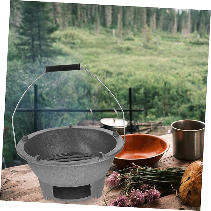Portable Charcoal Grill Stove - Cast Iron BBQ for Indoor & Outdoor Cooking, Ideal for Camping, Picnics & Gatherings, Enhances Flavor with Charcoal Cooking