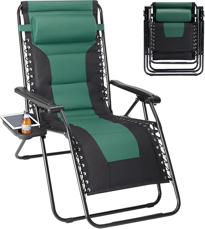Oversized Zero Gravity Lounge Chair, Foldable Lawn Recliner Outdoor Chair | Ergonomic Zero Gravity Lounge Chair with Soft Padding, Recline Support and Cup Holder for Outdoor Leisure