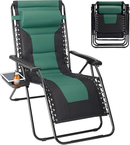 Oversized Zero Gravity Lounge Chair, Foldable Lawn Recliner Outdoor Chair | Ergonomic Zero Gravity Lounge Chair with Soft Padding, Recline Support and Cup Holder for Outdoor Leisure