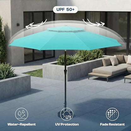 Patio Umbrella, 2 Tier Outdoor Table Umbrella, Large Vented Market Umbrellas with Push Button Tilt and Crank, 8 Sturdy Ribs for Backyard, Deck, Pool, UPF50+ UV Protection