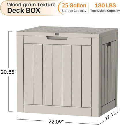 25 Gallon Outdoor Deck Box - Lockable Waterproof Storage Container, Resin Weatherproof Box for Patio Garden Furniture Pool Tools Cushions, Grey