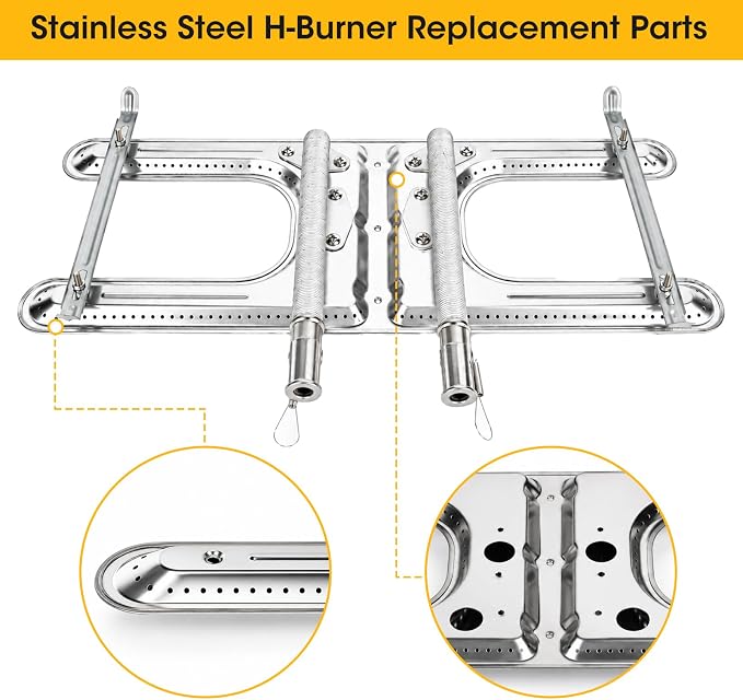 19 Inch Universal Gas Grill Burners, Stainless Steel H-Burner Replacement Parts, Grill Burner Replacement Parts for Charbroil, Barbeque Grill Accessories