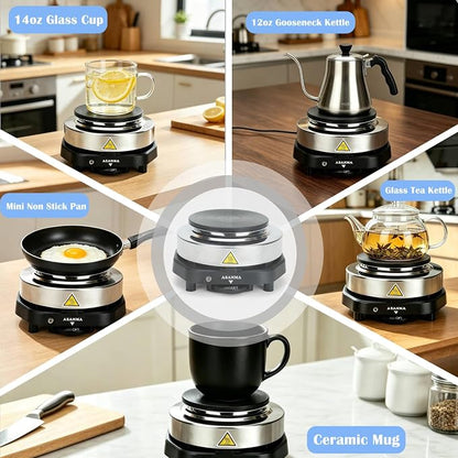 500W Mini Electric Hot Plate,ASANMA 110V Moka Pot Electric Stove Burner | Low Wattage Portable Compact Coffee Warmer Electric Hot Plates For Countertop Rv,Electric Camping Stove For Coffee,Milk,Tea