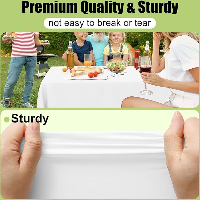 Smiry Disposable Table Cloth 3 Pack, 54 x 156 Inch Waterproof Plastic Tablecloth, Decorative Rectangle Table Covers for Party, Birthday, Picnic, White