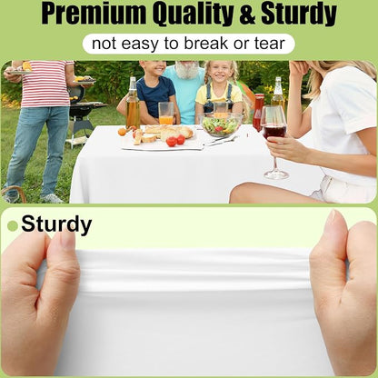 Smiry Disposable Table Cloth 3 Pack, 54 x 156 Inch Waterproof Plastic Tablecloth, Decorative Rectangle Table Covers for Party, Birthday, Picnic, White