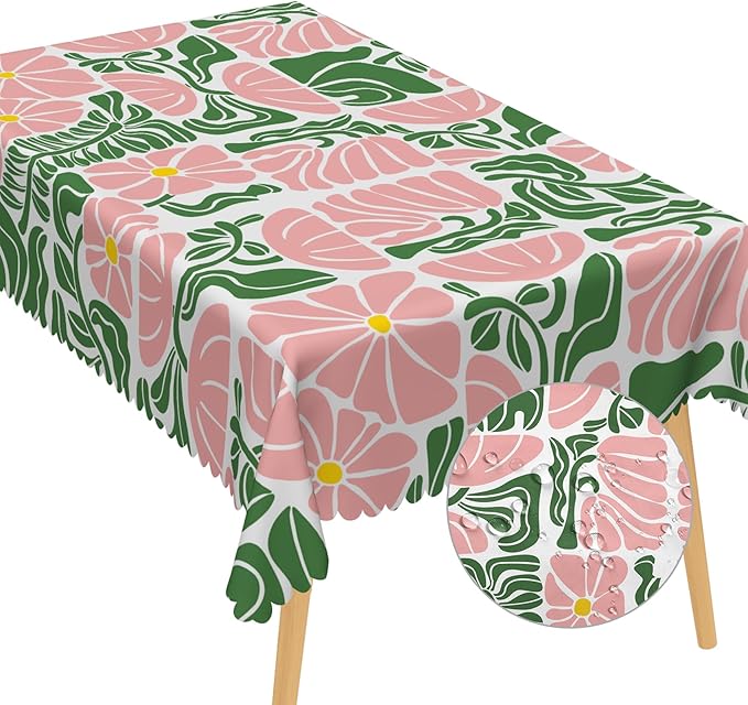 Green Pink Abstract Flowers Rectangular Tablecloth Seasonal Paisley Table Cloth Perfect for Spring Home Decor Indoor Outdoor Washable Wrinkle Free Table Cover for Picnic Camping 60x120 Inch