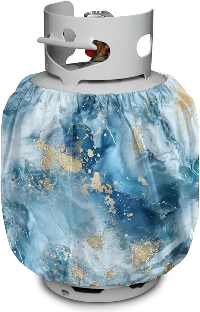Blue Marble Print Propane Tank Cover Outdoor 600D Heavy Duty Waterproof Covers Fits Standard 20 lb Cylinder Tank Cylinde Travel Trailer, 13.7'' x 16.5''
