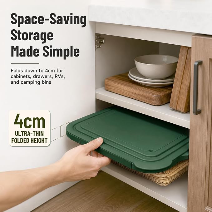 BBQ Prep Tub,16L Foldable Cutting Board with Locking Lid, Green for Outdoor | Outdoor Food Prep Bin, Stable Carry Handles, Quick-Rinse Surface, For Campsites, Cookouts, Road Trips, Family BBQ Nights