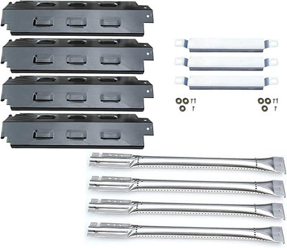 Parts Kit DG156 Replacement for Charbroil 463420507,463420509,463460708,463460710 Gas Grill Burners, Carryover Tubes,Heat Plates (SS Burner+SS Carry-over tubes+Porcelain Steel Heat Plate)