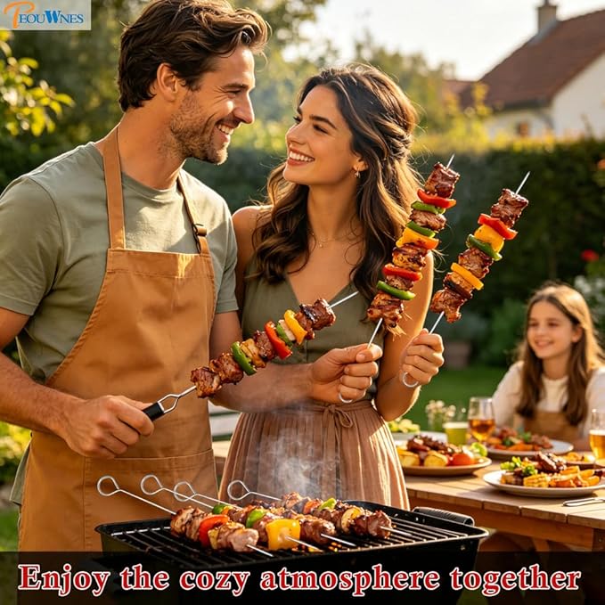 20 PCS 14 Inch Stainless Steel BBQ Kabob Skewers, Metal Kebob Sticks Reusable Grilling Skewers for Turkey, Shrimp, Chicken, Fruit, Vegetable, Meat, Beef