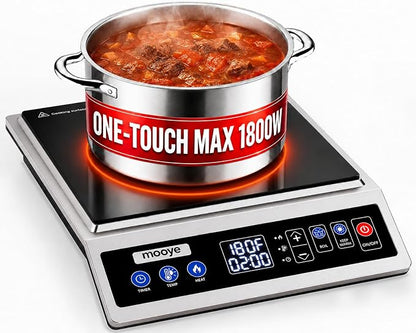 Induction Cooktop Portable Induction Burner Countertop One-Touch Max Power 1800W, 12-Hour Timer Precise Temperature Control Stainless Steel Hot Plate Low-Noise Electric Cooktop for Home-Regular