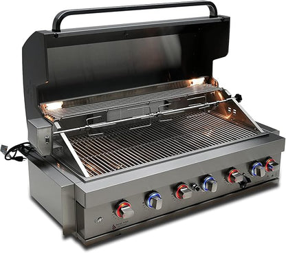 Mont Alpi Premium 44"W x 23"D x 21"H Stainless Steel 6-Burner 87000 BTUs Outdoor Kitchen Kitchen Island Heavy Duty Propane Built-in BBQ Grill Head with Infrared Rear Burner + Rotisserie Kit + Cover