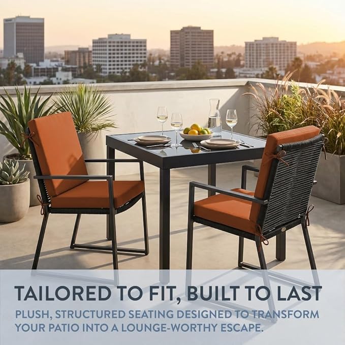 California Umbrella Outdoor Dining Chair, Set of 2 Patio Seat Cushions, 20 x 40 Inch, Premium Outdoor Memory Foam, Fade Resistant, Sunbrella Fabric, Fabric Ties, Tuscan
