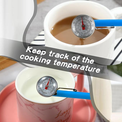 Xuhal 6 Pcs Stainless Steel Kitchen Thermometer with 5 Inch Long Stem 1 Inch Dial Thermometer Milk Frothing Food for Oven Probe Meat Grill BBQ Cooking Chocolate Water(Blue)