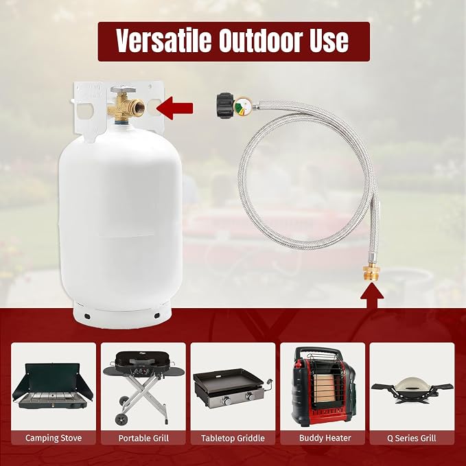 SHINESTAR 6ft Propane Hose Adapter 1lb to 20lb with Gauge- Propane Tank Adapters 1 lb to 20 lb Converter,5-40lb Propane Hose Adapter for Blackstone Griddle/Weber Q Grill/Coleman Stove/Buddy Heater