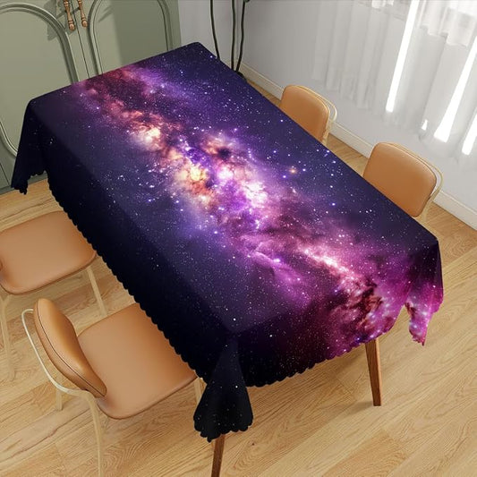 Galaxy Universe Decorative Rectangle Tablecloth Starry Night Sky Stars Rectangle Table Cover Anti-Oil Tablecloth for Dining Tables, Parties, Wedding and Banquet Decoration 52" x 70" 4-6 Seats