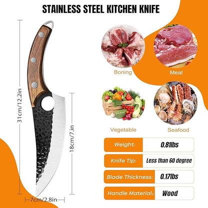ZENG 7" Chef Knife, Hand Forged Butcher Knives with Sheath, High Carbon Steel Japanese Knife Meat Cleaver Knife for Kitchen Meat Cutting, Viking Style Knives for Camping, Hunting, BBQ, Gifts for Men