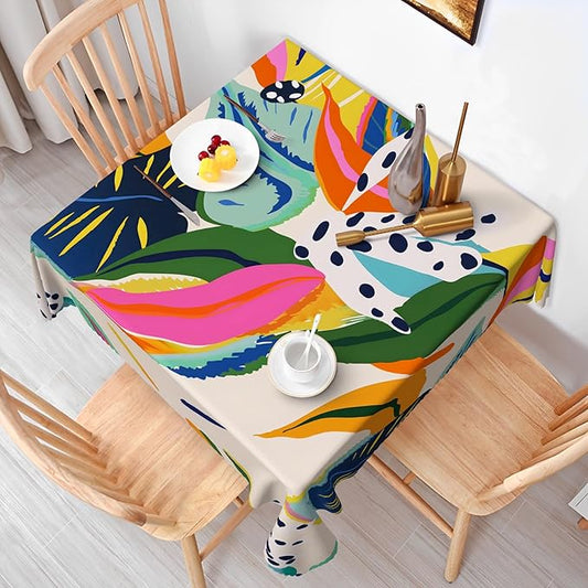 Multicolour Leaf Tablecloth 60x60 Inch Square Abstract Boho Style Floral Square Tablecloths Polyester Vintage for Picnic Party Dinner Artistic Table Cover for Dining BBQ Picnic Coffee Table