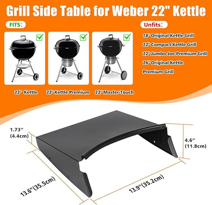 GRISUN Grill Table Shelf and Lid Holder for Weber Kettle Grills 22 Inches, Charcoal Grill Side Table Shelf and Slide a Side Lid Prop, Charcoal Grill Accessories for Weber, (Grill No Included)