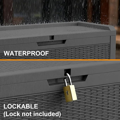 70 Gallon Waterproof Outdoor Storage Box,Deck Boxs for Outdoor and Indoor Use,Deck Storage Box for Picnic Supplies,Gardening Tools,Lockable and Easy to Install(Black)