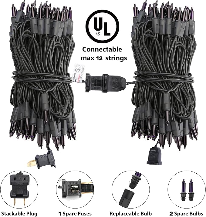 Toodour Purple Halloween Lights, 12.5ft 50 Count Incandescent String Lights | UL Certified Connectable Mini Bulbs Purple Lights for Home, Garden, Porch, Yard, Patio, Party, Indoor Halloween Decoration