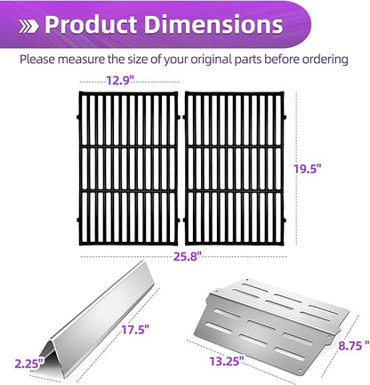 Genesis E310 Grill Parts Cast Iron Grill Grates for Weber Genesis E330 S330 EP310 with 7620 Stainless Steel Flavorizer Bars 7622 Heat Deflector Grill Replacement Parts for Weber 300 Series