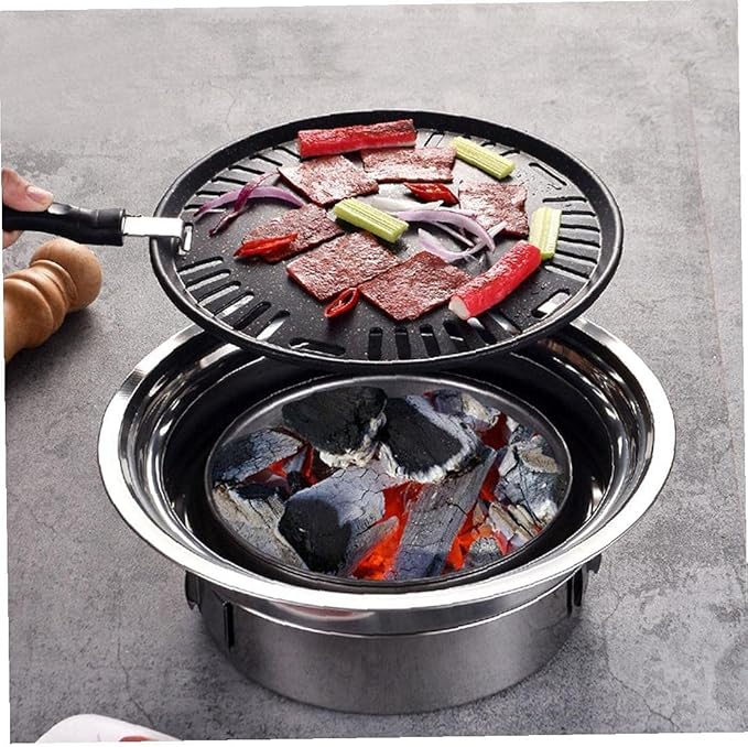 Charcoal Barbecue Grill Round Portable Household Camping Grill Stove with Barbecue Net,Outdoor Barbecue Tools, Baking tray