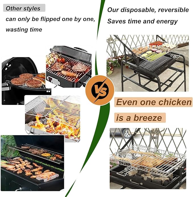 Extra Large Charcoal Grill, 360° Rotating Charcoal Grill, Portable Smoker Stainless Steel Grill With Liftable Charcoal Brazier, Camping Grill