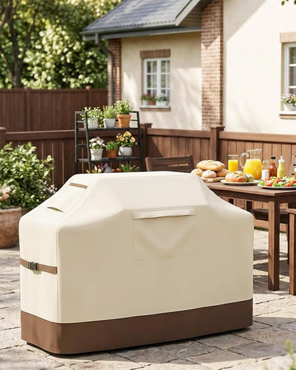 Vailge Grill Cover for Outdoor Grill, 65-inch Waterproof BBQ Cover,600D Heavy Duty Gas Grill Cover, UV & Dust & Rip & Fading Resistant,Suitable for Weber, Brinkmann, Char Broil Grills and More,Beige