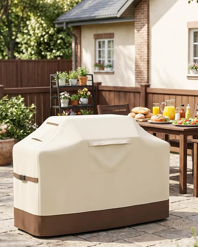 Vailge Grill Cover for Outdoor Grill, 72-inch Waterproof BBQ Cover,600D Heavy Duty Gas Grill Cover, UV & Dust & Rip & Fading Resistant,Suitable for Weber, Brinkmann, Char Broil Grills and More,Beige
