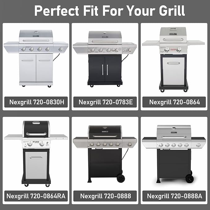 Utheer Grill Replacement Parts for Nexgrill 4 Burner 720-0830H 720-0783E 720-0888 720-0888N, Nexgrill Replacement Parts 4 Burner Included 4 Grill Burner Tube, 4 Heat Plates Shield Tent, 4 Ignitors