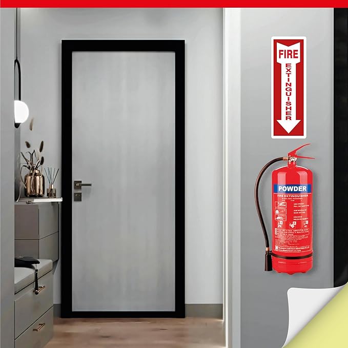 OLANZU Pack of 12 Fire Extinguisher Stickers 4"x 12"- 5 Mil Vinyl - Fire Extinguisher Sign for business with Arrow- Durable Self Adhesive, Weatherproof and UV Protected-Ideal for Office, Home and Outdoor places